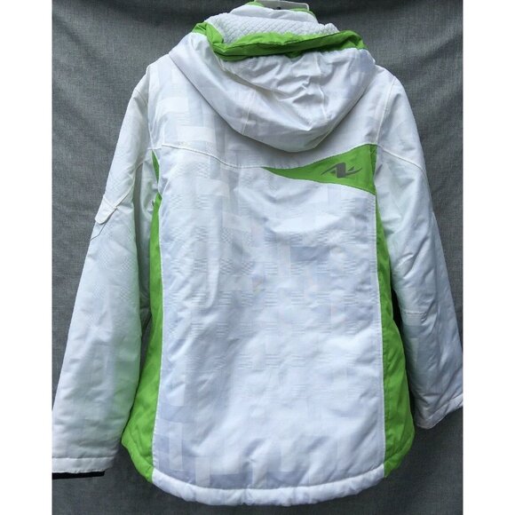 Athletic Works Women Ski Jacket White Green Size L Removable Hood Zip Up - Picture 2 of 12
